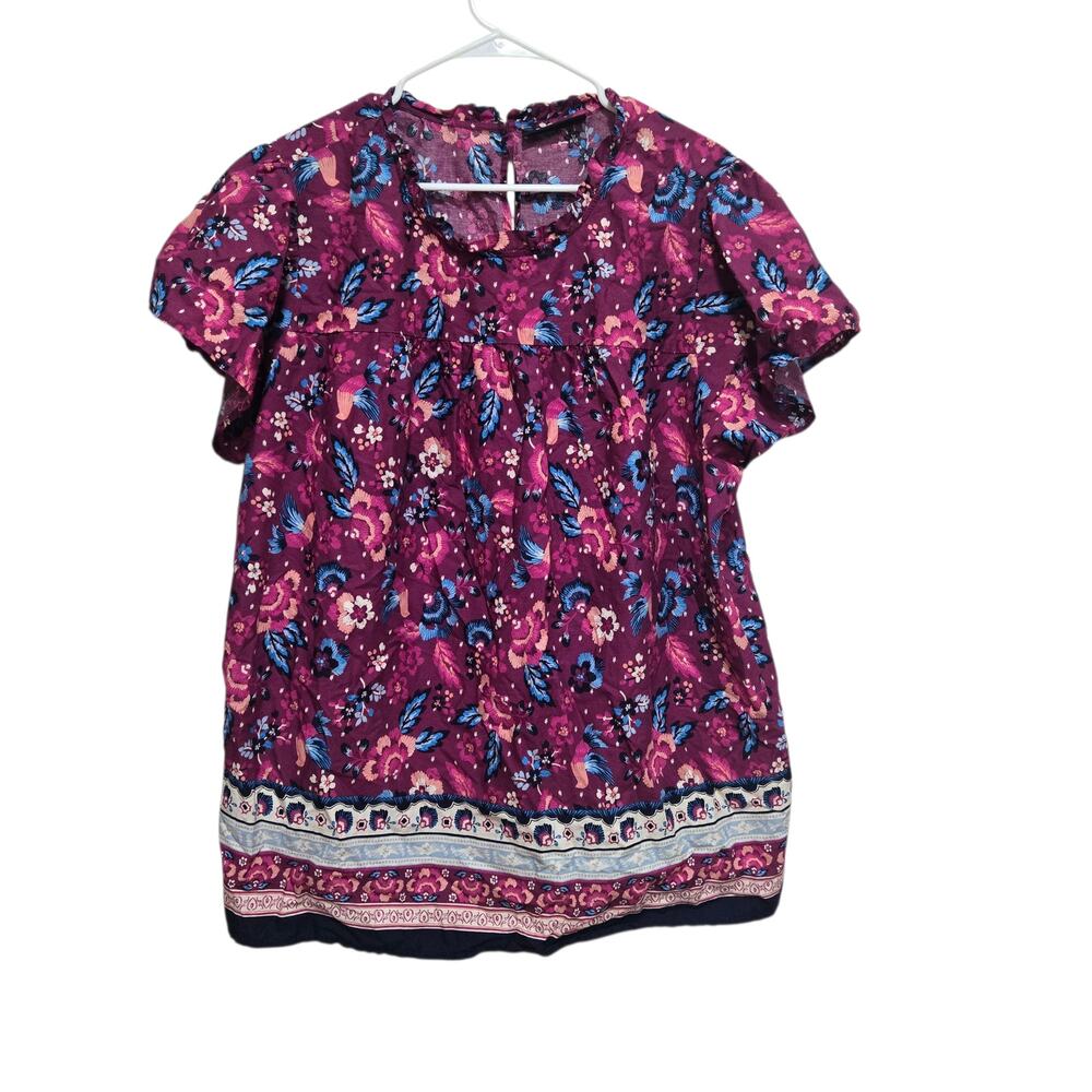Lane Bryant Floral Boho Blouse Size 22 Ruffle Neck Top